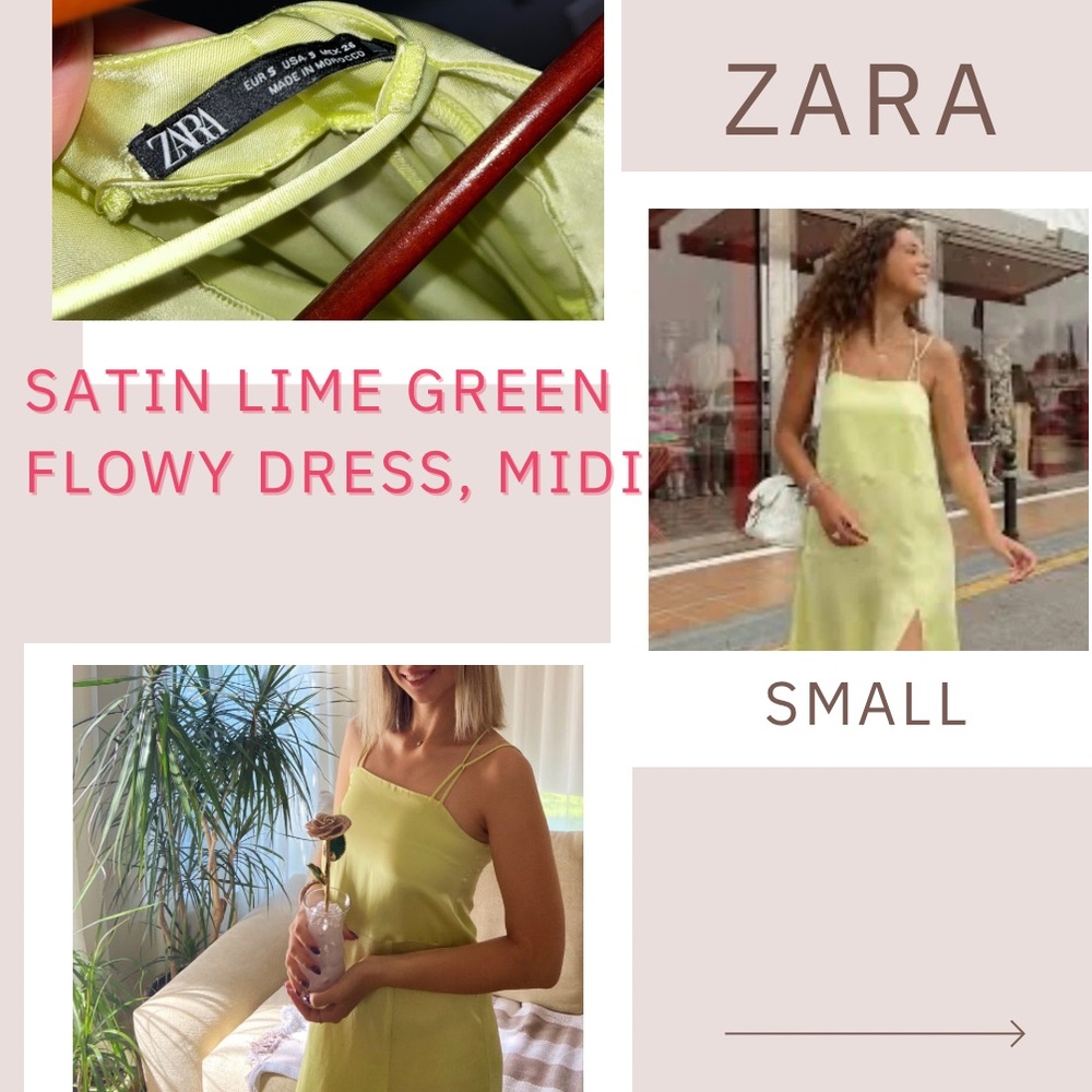 ZARA satin lime dress midi, flowy